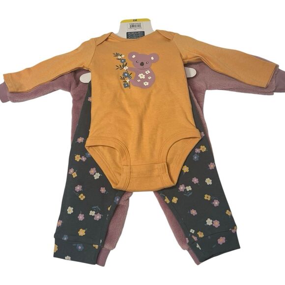 Pekkle Baby Girl 4pc Outfit 6M Plush Sweatshirt Koala Bodysuit Floral Leggings - Picture 4 of 9